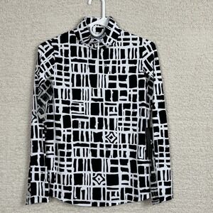 IBKUL Top Womens XS Black White Long Sleeve Out of The‎ Box Mock Neck Wicking